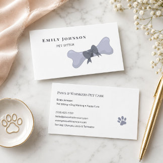 Pet Sitter Grey Dog Bone Bow Canine Business Card