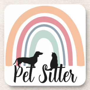 'Pet Sitter' Rainbow Dog Cat Silhouette Gift Coaster