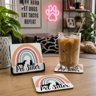'Pet Sitter' Rainbow Dog Cat Silhouette Gift Coaster