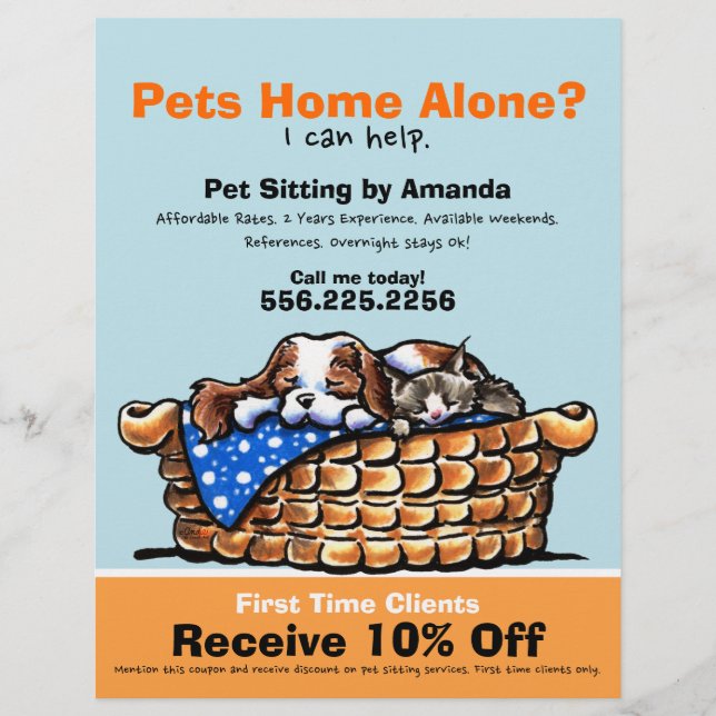 Pet Sitter Sitting Ad Coupon CKCS/kitten Flyer (Front)