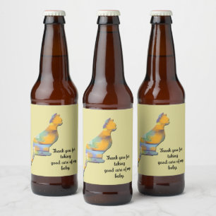 Pet Sitter Thank You Colour Block Cat Appreciation Beer Bottle Label