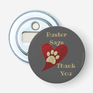 Pet Sitter Thank You Glittery Gold Paw Print Bottle Opener