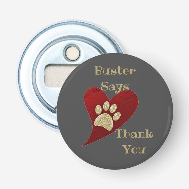 Pet Sitter Thank You Glittery Gold Paw Print Bottle Opener (Front)