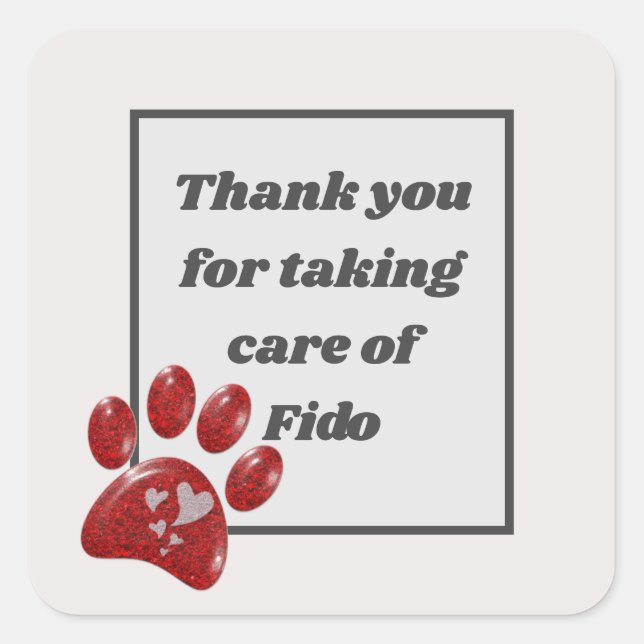 Pet Sitter Thank You Paw Print Hearts Dog Walker Square Sticker (Front)