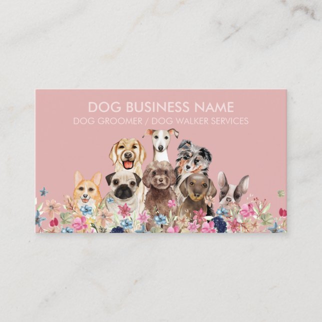 Pet Sitter Walker Dog Care Pink Business Card (Front)
