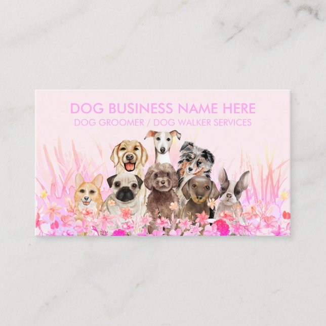 Pet Sitter Walker dog petcare pink flowers Business Card (Front)