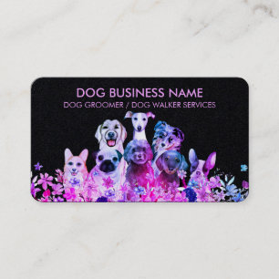 Pet Sitter Walker dog petcare real black purple Business Card