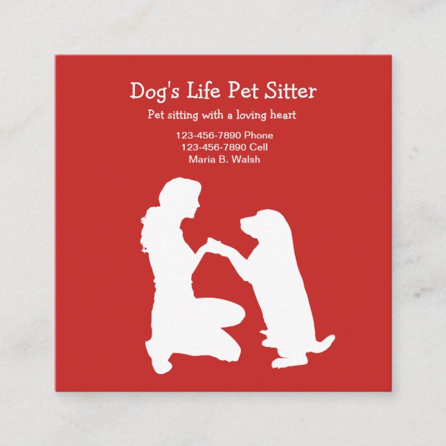 Pet Sitter With Dog Square Business Card (Front)