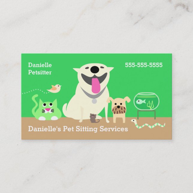 Pet Sitters Business Card-green Business Card (Front)