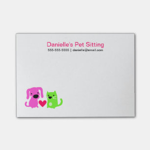 Pet Sitter's Dog & Cat with Heart Post-it Notes