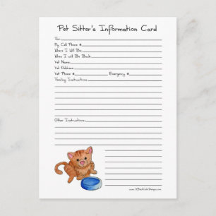 Pet Sitter's Information Postcard - Cat