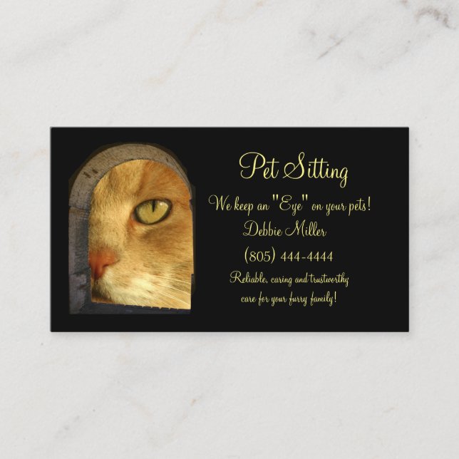 Pet Sitting Business Cards, Cute Cat Business Card (Front)