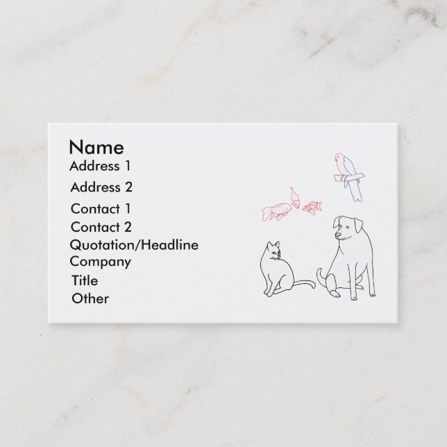 Pet Sitting Business Cards, Dog Cat Bird Fish Card (Front)