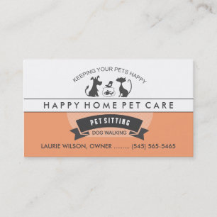 Pet Sitting & Care Orange & White Retro Design Business Card