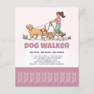 Pet Sitting Custom Promotional Dog Walker Pink Flyer
