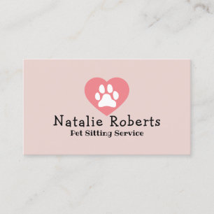 Pet Sitting Cute Paw Heart Logo Blush Pink Business Card