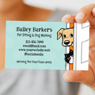 Pet Sitting Cute Peeking Dog and Cat Animal Care Business Card