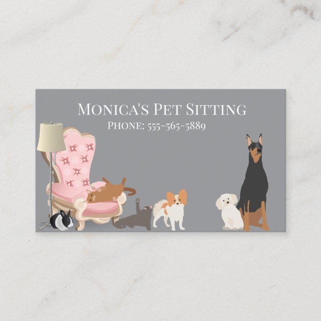 Pet Sitting Dog Cat Training Grooming Daycare Business Card (Front)