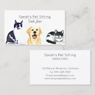 Pet Sitting Dog Cat Training Watercolor Business Card