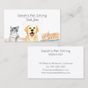 Pet Sitting Dog Cat Training Watercolor Business Card