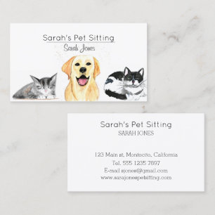 Pet Sitting Dog Cat Training Watercolor Business Card