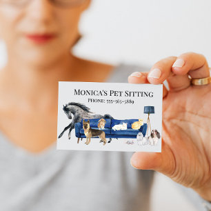 Pet Sitting Dog Cat Training Watercolor Pets Horse Business Card