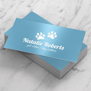 Pet Sitting Dog Paws Logo Modern Blue Business Card
