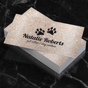 Pet Sitting Dog Paws Logo Modern Gold Glitter Business Card