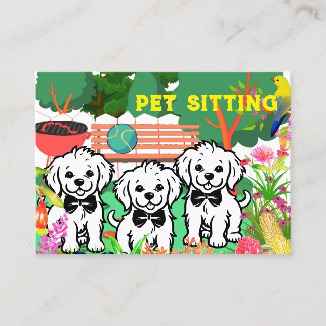 Pet Sitting & Dog Walker Colourful Floral Park Chi Business Card (Front)