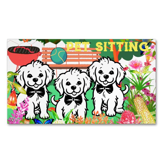 Pet Sitting & Dog Walker Colourful Floral Park Chi Magnetic Business Card (Front)
