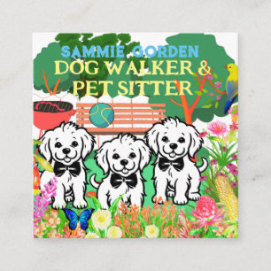 Pet Sitting & Dog Walker Colourful Floral Park Chi Square Business Card