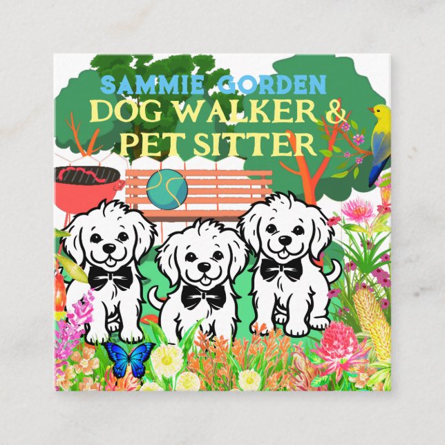 Pet Sitting & Dog Walker Colourful Floral Park Chi Square Business Card (Front)