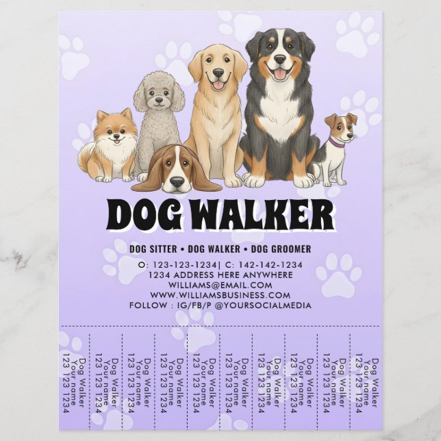 Pet Sitting Dog Walker Custom Promotional Purple Flyer (Front)