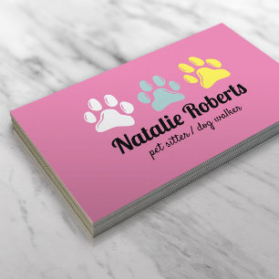 Pet Sitting Dog Walker Cute 3 Colour Paw Prints Business Card