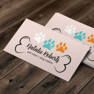 Pet Sitting Dog Walker Cute Colour Paws Blush Pink Business Card