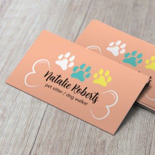 Pet Sitting Dog Walker Cute Paws Peach Colour Business Card