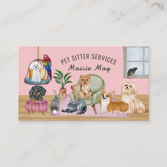 Pet Sitting, Dog Walking, Grooming Business Card (Front)