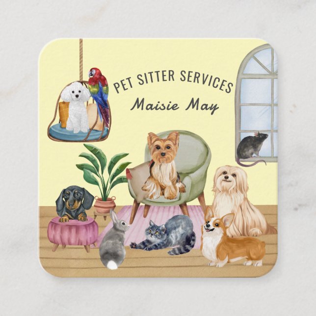 Pet Sitting, Dog Walking, Grooming Business Card (Front)