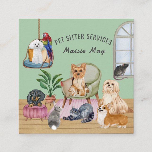 Pet Sitting, Dog Walking, Grooming Business Card (Front)