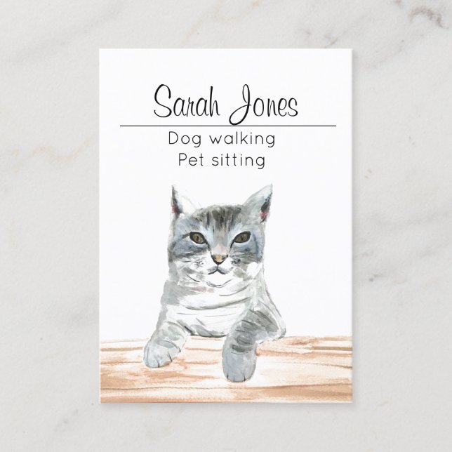 Pet Sitting Dog Walking Sitter Watercolor Business Card (Front)
