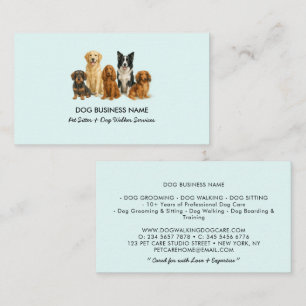 Pet Sitting Dog Walking Teal Watercolor Business Card