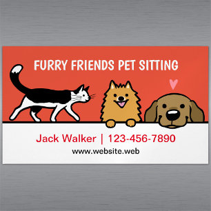 Pet Sitting Dogs and Tuxedo Cat Pomeranian Lab  Magnetic Business Card
