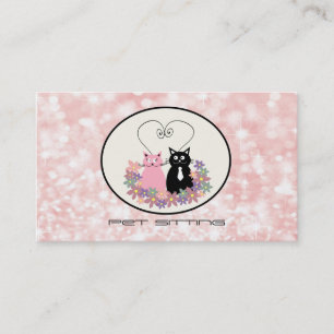 Pet sitting funny floral cats glittery bokeh business card