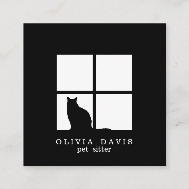 Pet Sitting Groomer Service Modern Black and White Square Business Card (Front)