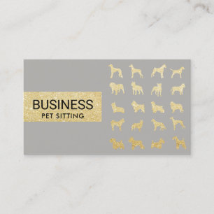 Pet Sitting Modern Gold Silver Dogs Silhouettes Business Card