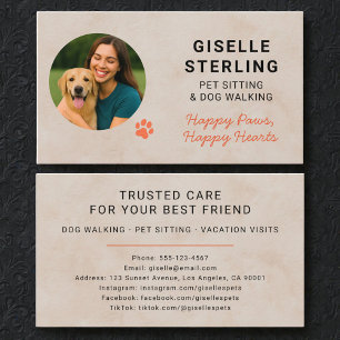 Pet Sitting Photo Paw Print Minimalist Modern Business Card