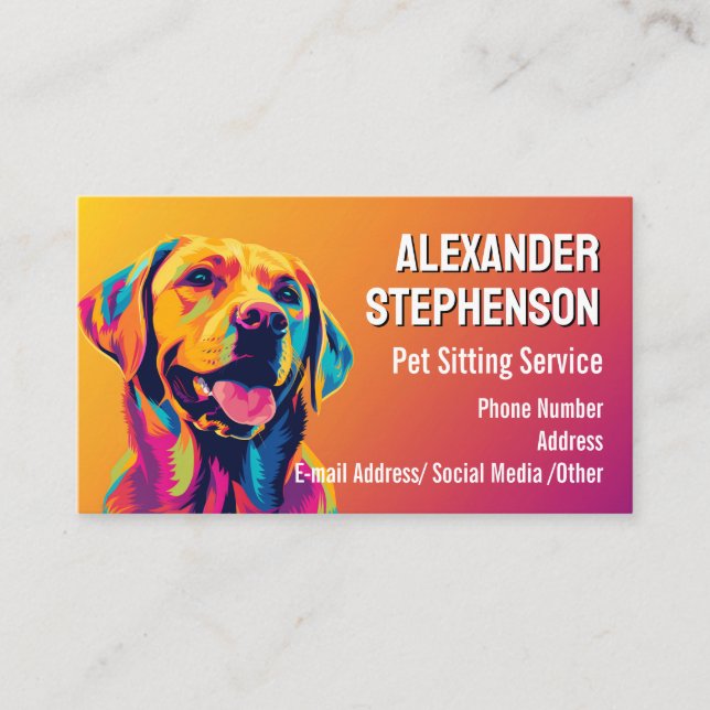 Pet Sitting Service Dog Walking Pop Art Golden Lab Business Card (Front)