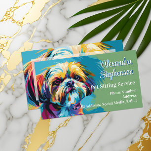Pet Sitting Service Dog Walking Pop Art Shih Tzu Business Card