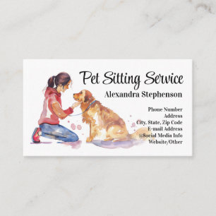 Pet Sitting Service Watercolor Pet Cat Animal Care Business Card