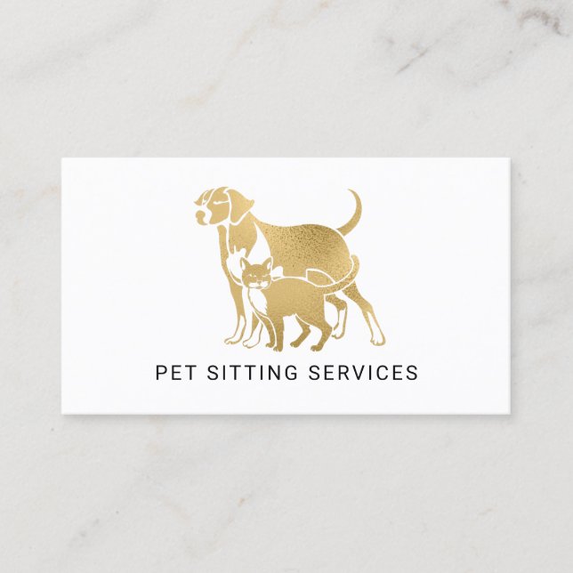 Pet Sitting Services Gold & White  Business Card (Front)